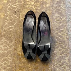 Ron White Signature -  Women's Black Suede Heels with Bow Accent